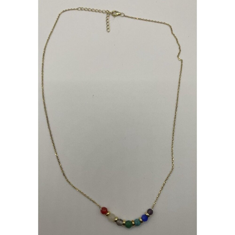 Gold Vermeil Semiprecious Gemstone 16" Necklace Sterling Silver 925 7 Dainty 4mm - Picture 4 of 9
